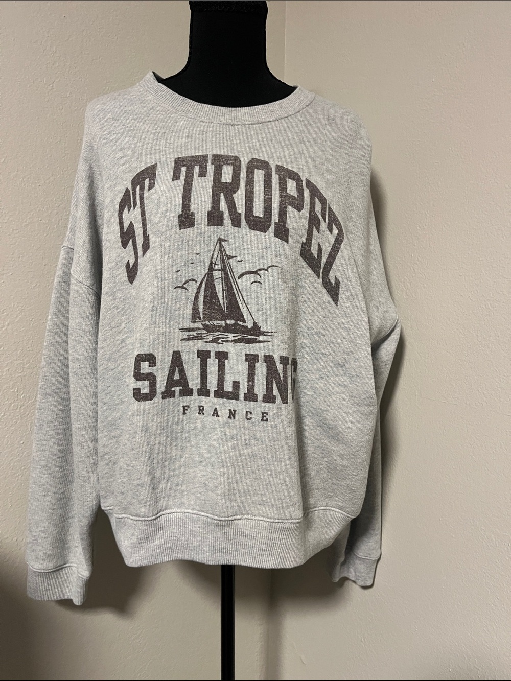 American Eagle Outfitters Light Gray Crewneck St. Tropez Sailing-Large